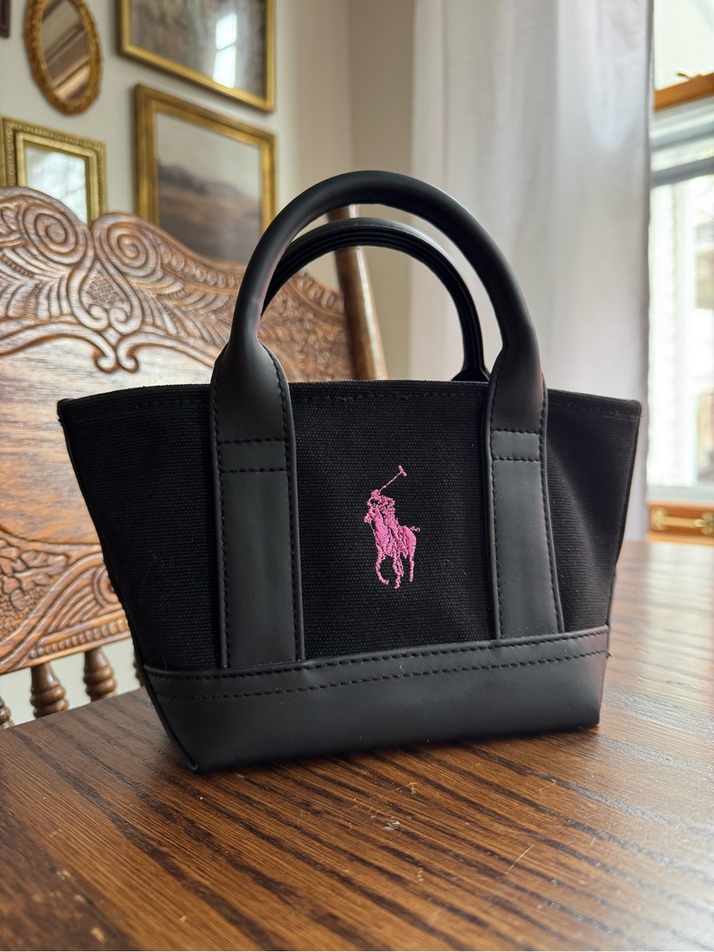 Ralph Lauren | Black Mini Tote Bag w/ Pink Pony